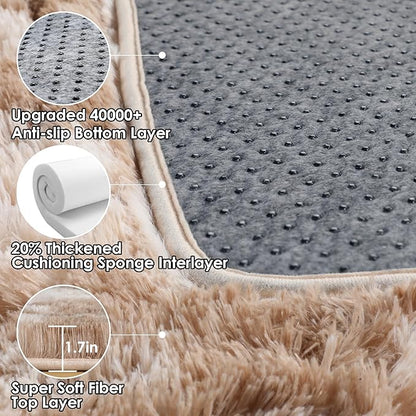ONASAR 8x10 Area Rugs for Living Room, Tie-Dyed Beige Large Fluffy Bedroom Rug, Soft Plush Thick Shaggy Big Floor Carpet for Kids Boy Girls Teen Dorm Nursery Indoor Home Decor Aesthetic