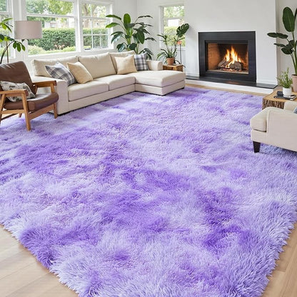Rugs for Living Room 8x10, Alfombras para Salas Fluffy Shag Large Fuzzy Plush Soft Area Rug, Shaggy Carpets for Bedroom, Kids Boys Girls Home Decor Aesthetic(8 x 10, Purple Starry)