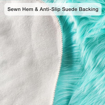 duduta Turquoise Blue Faux Sheepskin Fur Rug 3x5 ft, Fluffy Shag Bedroom Dorm Nursery Playroom Carpet Rug Non Slip Washable