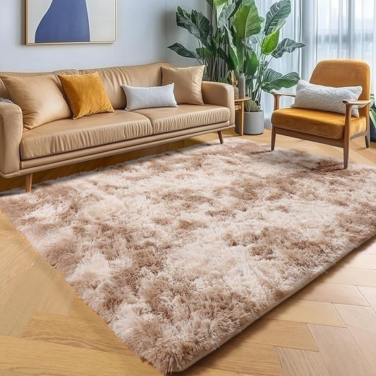 ONASAR Area Rugs for Bedroom Living Room, Fluffy Tie-Dye Beige 4x6 Indoor Bedside Floor Throw Rug, Soft Plush Shaggy Carpet for Nursery Kids Girls Boys Teen Dorm Home Office Decor Aesthetic