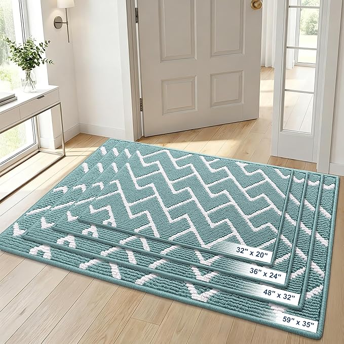 OLANLY Front Door Mat, Non-Slip Rubber Backing, Dirt Resistant and Absorbent, Washable, Easy to Clean Low-Profile Indoor Doormat for Back Door, Entryway, Inside Entrance, 32x20, Sage Green