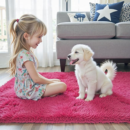 Rugs for Living Room 6x9, Alfombras para Salas Shag Large Plush Soft Area Rug, Shaggy Carpets for Bedroom, Kids Boys Girls Home Decor Aesthetic(Hot Pink, 6 x 9)