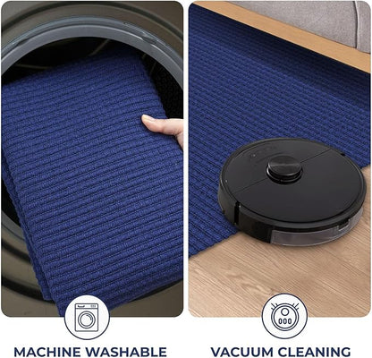 KOZYFLY Runners for Hallways 2x6 ft Washable Kitchen Runner Non Slip Rubber Backed Hall Runners Cotton Entryway Runner Rugs Floor Carpet for Indoor Backdoor Bedroom Kitchen, Royal Blue/Navy
