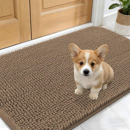 OLANLY Dog Door Mat for Muddy Paws 24x16, Absorbs Moisture and Dirt, Absorbent Non-Slip Washable Doormat, Quick Dry Chenille Mud Mat for Dogs, Entry Indoor Entryway Carpet for Inside Floor, Tan