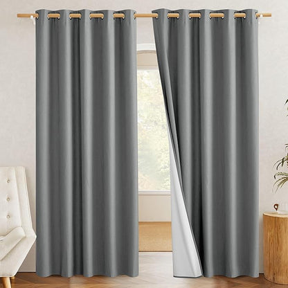NICETOWN 100% Absolutely Blackout Linen Curtains with Thermal Insulated White Liner, Dove Grey, 62" Wide, 2 Pieces, Privacy Vertical Window Drapes for Office Laundry Living Room Windows 72 inch Long