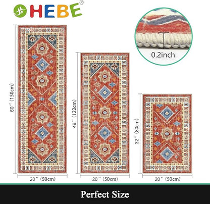 HEBE Boho Kitchen Rug Sets 3 Piece with Runner Non Slip Kitchen Rugs and Mats Washable Kitchen Mats for Floor Thick Kitchen Floor Mat Carpet Runner Rugs for Hallway Laundry Holiday Decor