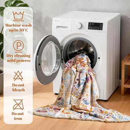 MSGKV Boho Throw Blanket for Bed 100% Cotton Floral Twin Size Couch Blanket 60"x80" Muslin Spring Breathable Lightweight Farmhouse Blankets All Seasons