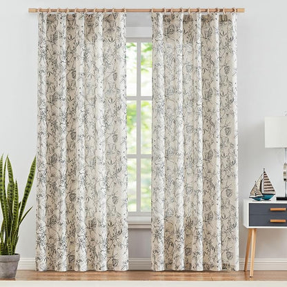 jinchan Floral Curtains 90 Inch Length Black Flower Linen Farmhouse Curtain for Living Room French Country Vintage Curtain Rod Pocket Curtains Set 2 Panels Balck Floral Printed