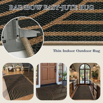 Lahome Enfys Modern Rainbow Easy Jute Patio Rug, 3x5 Washable Rugs for Entryway Farmhouse Carpet, Non Slip Indoor Door Mat Contemporary Throw Carpet for Laundry Guestroom Room Porch Decor