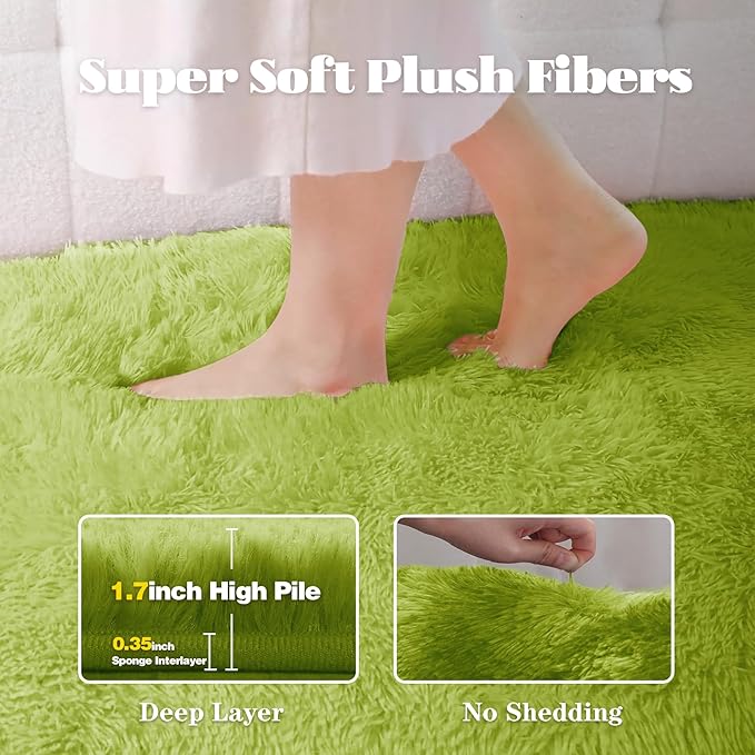 8x10 Area Rugs for Living Room: Fluffy Shag Soft Washable Rug Large Fuzzy Plush Indoor Carpet for Bedroom Nursery Playroom Kids Girls Boys Room (Grass Green, 8'x10')
