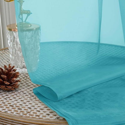 OWENIE Turquoise Sheer Curtains 120 Inches Long 2 Panels Set, Airy Lightweight Sheer Turquoise Curtain for Living Room Bedroom, Farmhouse Voile Filmy Rod Pocket Curtains Drapes, 2 Pcs, Each 59"Wx120"L