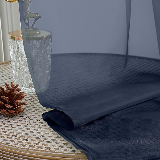 OWENIE Sheer Navy Blue Curtains, Sheer Curtains 63 inch Length 2 Panels Set, Rod Pocket Voile Fimly Sheer Drapes for Living Room Bedroom, 2pcs, Navy Blue, Each 59" W x 63" L