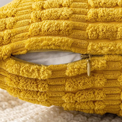MIULEE Pack of 2 Corduroy Decorative Euro Sham Throw Pillow Covers 24x24 Inch Soft Boho Striped Pillow Covers Modern Farmhouse Home Decor for Summer Sofa Living Room Couch Bed Mustard Yellow