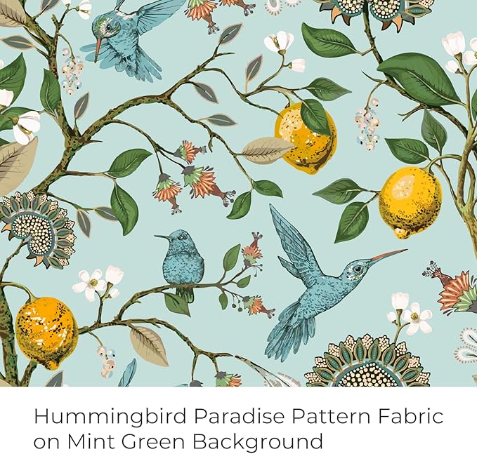 Topfinel 72 Inches Long Floral Curtains for Living Room Vintage French Country Grommet Botanical Hummingbird Woodland Patterned Mint Green Lemon Drapes for Bedroom Dining Living Room