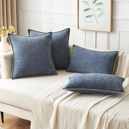 MIULEE Pack of 2 Couch Throw Pillow Covers 18x18 Inch Dark Grey Blue Farmhouse Decorative Pillow Covers with Stitched Edge Soft Chenille Solid Dyed Spring Pillow Covers for Sofa Bed Living Room