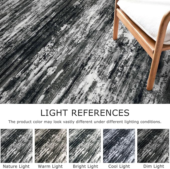 KOZYFLY Modern Abstract Hallway Runner Rug, 2x8 Kitchen Rugs Non-Slip Washable Soft Striped Runner Rugs, Print Black Grey Carpet Runner for Entryway Bathroom Laundry Room Foyer