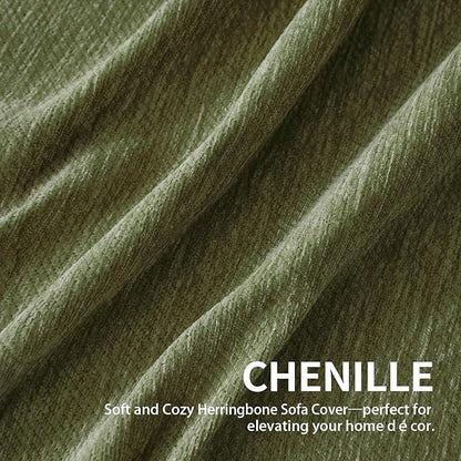 Couch Cover for Dogs, Boho Sofa Covers for 3 Cushion Couch, Chenille Sofa Slipcover for Pets Washable, L-Shape Sectional Couch Loveseat Cover Soft Throw Blankets with Tassels(71x134,Green)