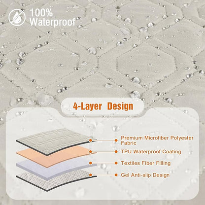 VANSOFY Waterproof Recliner Couch Covers, Sofa Covers Non-Slip 1-Piece Washable Reclining Sofa Cover Furniture Protector with Elastic Straps Pocket for Dogs, Pets(Beige,3 Seater)