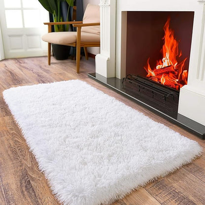 Soft Runner Rugs for Bedroom Hallways, 2x4 White Fluffy Shag Throw Area Rug Non Slip for Bedside Dorm, Long Shaggy Furry Carpet for Nursery Living Room