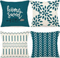 YCOLL Pillow Covers 18x18 Set of 4, Modern Sofa Throw Pillow Cover, Decorative Outdoor Linen Fabric Pillow Case for Couch Bed Car,Teal