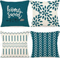 YCOLL Pillow Covers 16x16 Set of 4, Modern Sofa Throw Pillow Cover, Decorative Outdoor Linen Fabric Pillow Case for Couch Bed Car,Teal