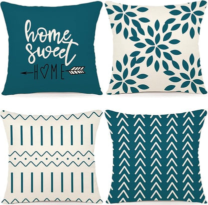 YCOLL Pillow Covers 20x20 Set of 4, Modern Sofa Throw Pillow Cover, Decorative Outdoor Linen Fabric Pillow Case for Couch Bed Car,Teal