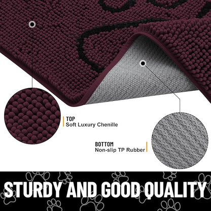 Smiry Dog Door Mat for Muddy Paws, Absorbent Dirt Trapper Non Slip Quick Dry Washable Chenille Mat for Mud Dogs, Entry Rug for Indoor and Outdoor (48x30 Inches, Russet and Black)