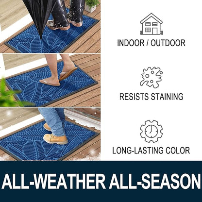 Colorxy Waterproof Doormat, Sturdy Natural Rubber Front Door Mats, Non Slip Low Profile Indoor Outdoor Entrance Mat, Stain Resistant Easy Clean Floor Mat for Patio or Entryway, 48''x32'', Light Blue