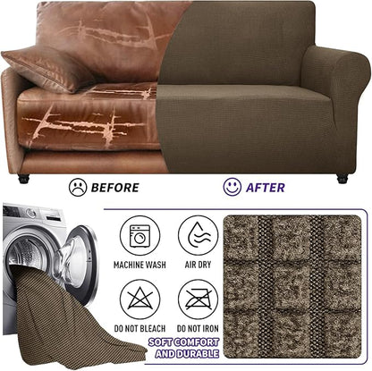 ZNSAYOTX Stretch Oversized Couch Cover Universal Sofa Covers for Living Room Dogs Pet Furniture Protector Spandex Extra Large Sofa Slipcovers with Anti Slip Foam Sticks (Brown, XL Sofa)