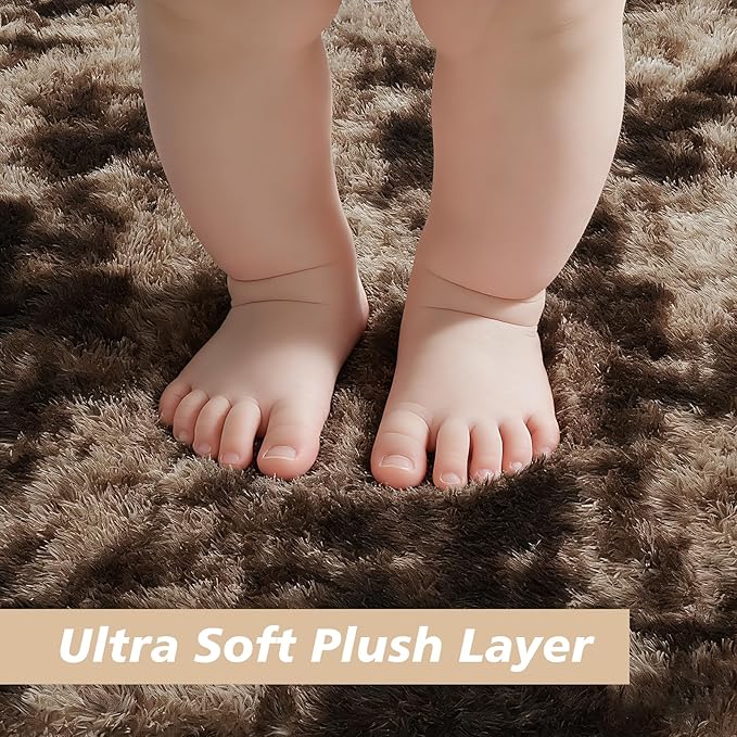 6x9 Fluffy Area Rug for Living Room,Shag Area Rugs for Bedroom,Soft Fuzzy Rug Non-Shedding Indoor Plush Carpet for Kids Bedroom Nursery Dorm Home Decor,Tie-Dyed Coffee