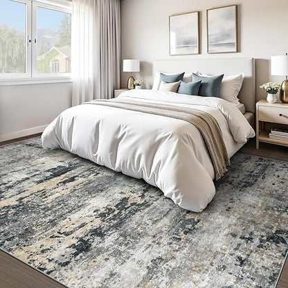pmtsns Area Rugs 8x10 for Living Room: Washable Rug Modern Abstract Neutral Soft Non-Slip Low-Pile Indoor Large Carpet for Bedroom Dining Room Playroom Home Office (Black Grey Brown, 8'x10')