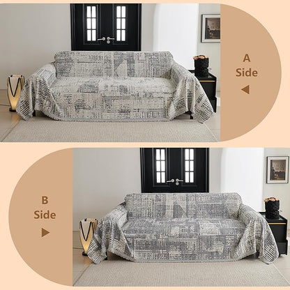 MYSKY HOME Boho Sofa Covers, Couch Covers for 2 Cushion Couch Sofa, Chenille L Shape Sectional Couch Cover, Machine Washable, Sofa Protector for Dog, Kid, 71"x118", Light Grey Artistic Gradient