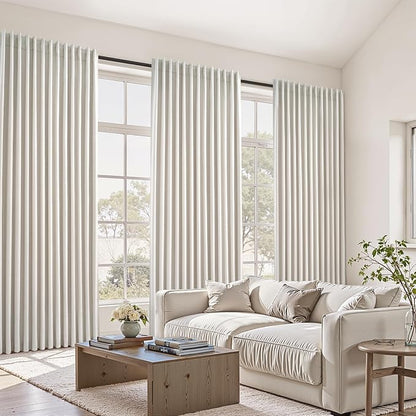 Extra Wide 100 Inch Length Blackout Curtains & Drapes 96 Inches Long 2 Panels Set for Sliding Glass Doors Modern Pleated Linen Blend Heavy Floor to Ceiling Large Window Drapes(100"Wx96"Lx 2 Birch)