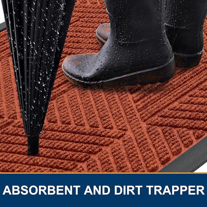 Smiry Front Door Mat Outside Entrance, Heavy Duty Sturdy Natural Rubber Doormat, Trap Dirt and Moisture, Easy Clean Low Profile Welcome Floor Mats for Indoor Outdoor Entry, 35X23 Inch, Burnt Orange