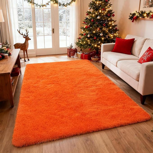Shag Area Rugs for Bedroom Living Room,Orange 4X6 Ultra Soft Fluffy Area Rugs for Dorm, Indoor Carpet Nursery Rugs for Kids Room Home Halloween Decor