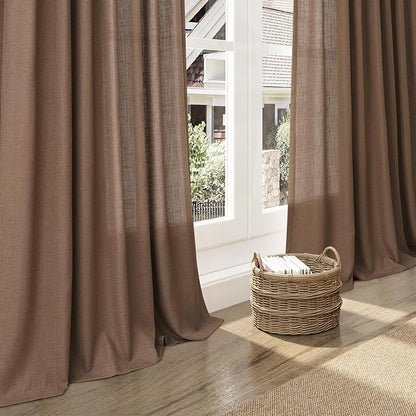 Caramel Brown Linen Curtains 120 Inch Extra Long for Living Room Back Tab Light Filtering Semi Sheer Drapes Modern Farmhouse Decor Cotton Textured Curtain for Floor to Ceiling High Window 52x120
