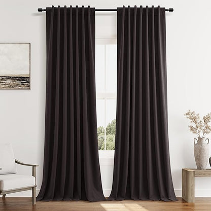 Guken Cocoa Coffee 100% Blackout Linen Curtains 120 Inch Length 2 Panels Set for Living Room Bedroom Back Tab/Rod Pocket Thermal Insulated Farmhouse Black Out Drapes Room Darkening,52x120