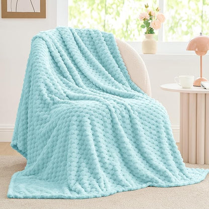 BEDELITE Fleece Blanket Twin for Bed Couch, 3D Jacquard Decorative Cloud Blue Throw Blanket, Soft and Cozy Warm Plush Fuzzy Blanket All Seasons Suitable, 60x80Inches
