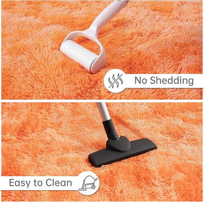 Goideal Fluffy Rug for Bedroom Living Room, 4x6 Orange Area Rugs, Faux Fur Shag Modern Carpet Ultra Soft Girls Boys Room Home Decor, Tie-Dyed