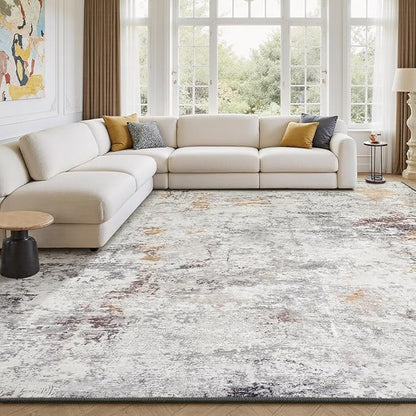 Rugflix 8x10 Area Rugs for Living Room, Washable Large Rug Stain-Resistant Low Pile, Modern Neutral Carpet for Dining Room Home Office Kid Room Nursery Bedroom, Grey Brown