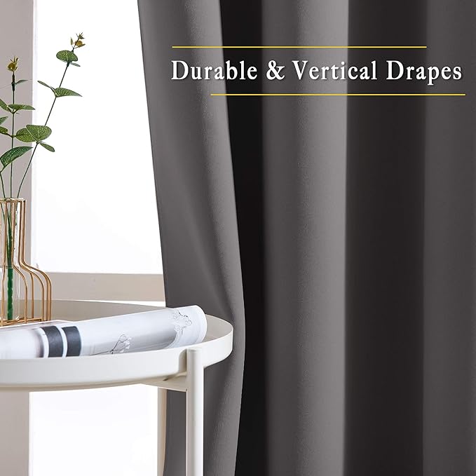 NICETOWN Blackout Grey Window Treatments 84 inch Long, Grommet Top Room Darkening Thermal Insulated Solid Vertical Curtains & Drapes for Bedroom/Kid Room, 2 Panels, W40 x L84