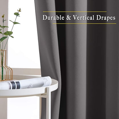 NICETOWN Gray Blackout Curtains for Bedroom 84 inches Long - Thermal Drapes Grommet Room Darkening Light Blocking Curtains Window Treatments for Living Room (2 Panels, W52 x L84, Grey)