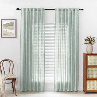 MYSKY HOME Living Room Curtains 84 Inches Long Semi Sheer Light Filtering Privacy Drapes for Bedroom Rod Pocket Textured Boho Home Decor, Backdrop Curtain for Parties, 50" x 84", Aqua, 2 Panels
