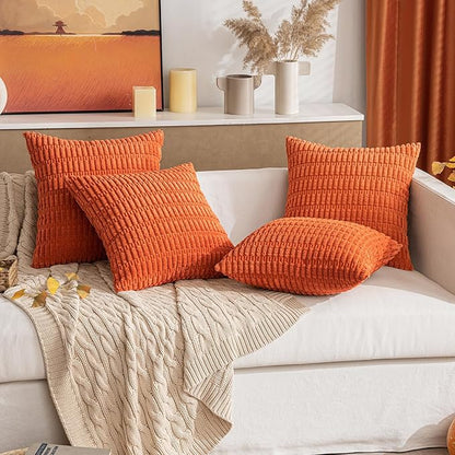 MIULEE Pack of 2 Orange Corduroy Decorative Pillow Covers 16x16 Inch Soft Boho Striped Throw Pillow Covers Modern Farmhouse Home Decor for Halloween Thanksgiving Summer Sofa Living Room Couch Bed