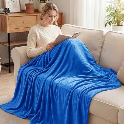 Exclusivo Mezcla Fleece Throw XL Blanket for Couch, Sofa, Super Soft and Warm Cobalt Blue Blankets, All Season, Cozy, Plush, Lightweight, 50x70 Inches