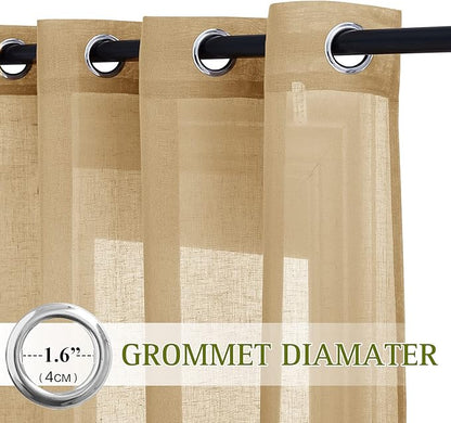 NICETOWN Linen Textured Semi Sheer Bedroom Curtains, Grommet Top Casual Thick Semitransparent Flax Sheer Window Treatment Privacy for Living Room, Camel, W52 x L72, Sold by 2 Panels