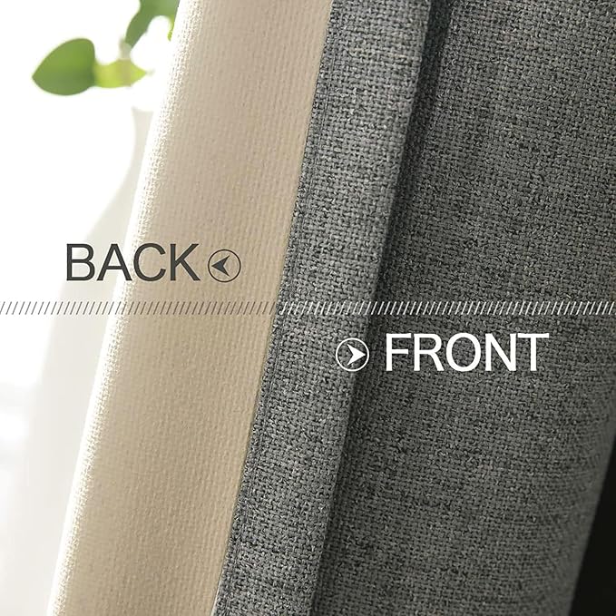 MIULEE Linen Texture Curtains for Bedroom Solid 100% Blackout Thermal Insulated Dark Grey Curtains Grommet Room Darkening Curtains/Draperies Luxury Decor for Living Room Nursery 52x120 Inch (2 Panels)
