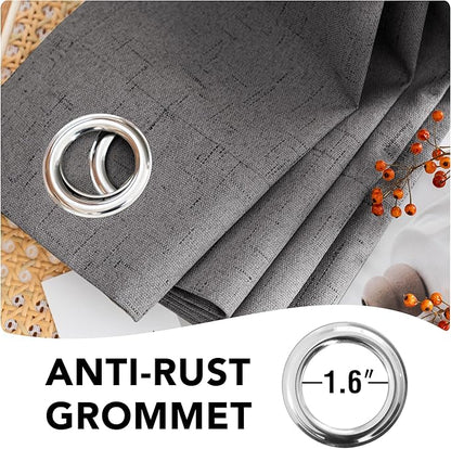 H.VERSAILTEX Linen Blackout Curtains 63 Inches Long 100% Absolutely Blackout Thermal Insulated Textured Linen Look Curtain Draperies Anti-Rust Grommet, Energy Saving with White Liner, 2 Panels, Grey