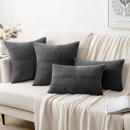 MIULEE Grey Decorative Throw Pillow Covers 18x18 Inch for Couch Bed Sofa Pack of 2 Boho Farmhouse Throw Pillows Soft Cross Corduroy Patchwork Textured Cushion Cases