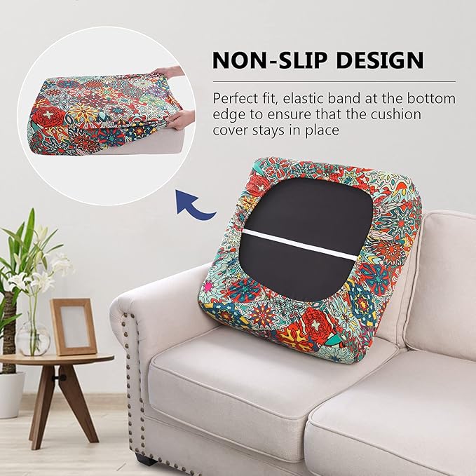 hyha Printed Couch Cushion Covers, Floral Sofa Covers Washable for Cushion Couch, Stretch Pattern Outdoor Cushion Covers for Patio Furniture with Elastic Bottom(Small, Diamond Mandala)